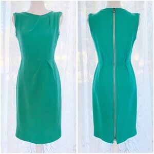ROKSANDA ILINCIC TEAL GREEN PLEATED BACK ZIPPER SLEEVELESS SHEATH DRESS